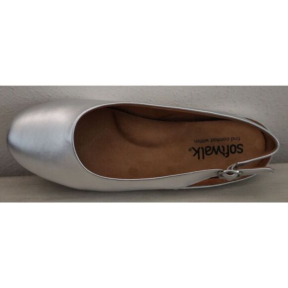 SoftWalk S2119-040Women's Sz 9.5WW Silver Metallic Sandy Ankle Strap Flats - Picture 9 of 13
